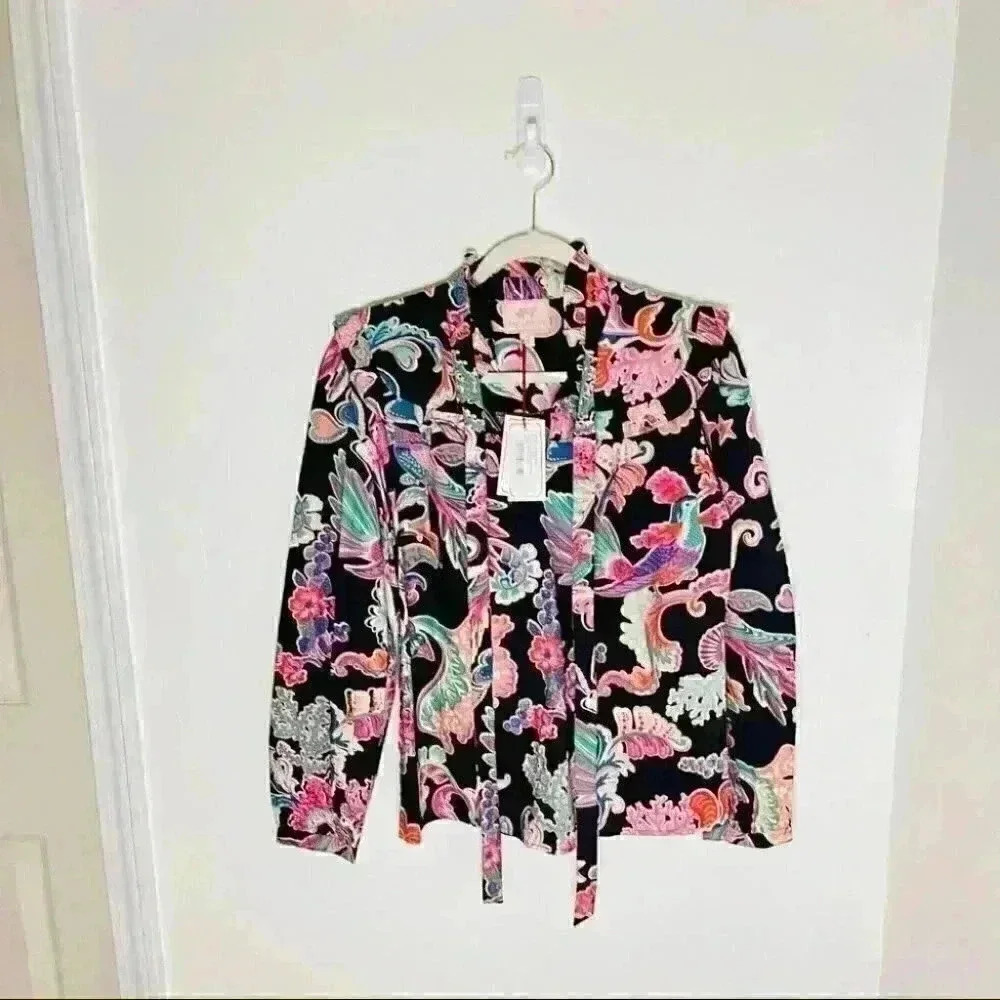 NWT Banjanan Bethany Tie Neck Ruffle Top Rococo Fantasy - Picture 2 of 8